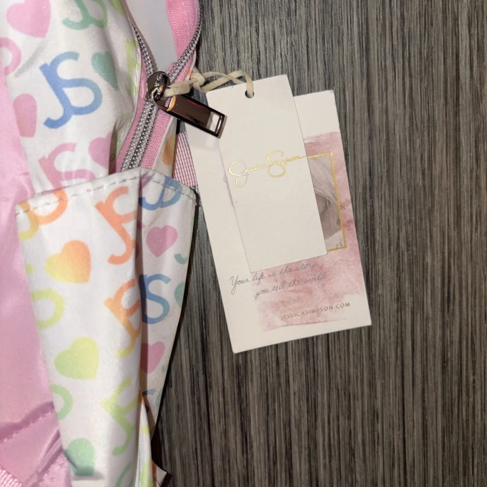 Jessica Simpson Pink Pastel Logo Full Size Backpack and Lunch Bag Set- NWT